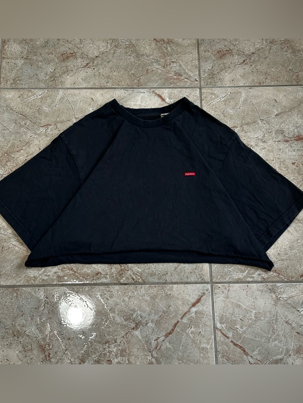 Authentic Supreme Black Custom Cropped Box Logo Tee Size L